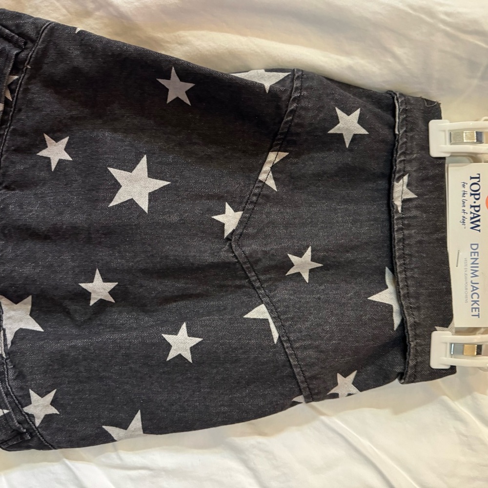 Top Paw Dark Denim Jacket with White Stars, dog jacket, size medium